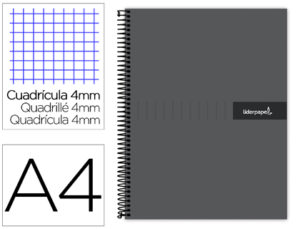 CUADERNO ESPIRAL LIDERPAPEL A4 CRAFTY TAPA FORRADA 80H 90 GR CUADRO 4MM CON MARGEN COLOR NEGRO