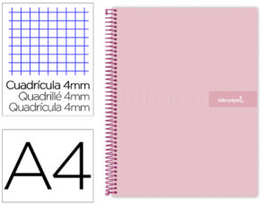 CUADERNO ESPIRAL LIDERPAPEL A4 CRAFTY TAPA FORRADA 80H 90 GR CUADRO 4MM CON MARGEN COLOR ROSA