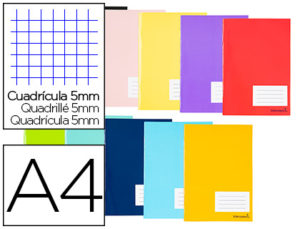 LIBRETA LIDERPAPEL SMART A4 TAPA BLANDA 80 HOJAS 60G/M2 CUADRO 5 MM CON MARGEN COLORES SURTIDOS