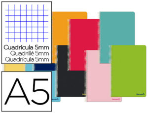 LIBRETA LIDERPAPEL SMART A5 TAPA BLANDA 80 HOJAS 60 G/M2 CUADRO 5 MM CON MARGEN COLORES SURTIDOS