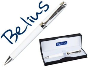 BOLIGRAFO BELIUS BASILEA BLANCO MATE PUNTA 1 MM TINTA AZUL MECANISMO HELICOIDAL EN ESTUCHE