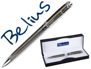 BOLIGRAFO BELIUS BASILEA CROMADO MATE PUNTA 1 MM TINTA AZUL MECANISMO HELICOIDAL EN ESTUCHE