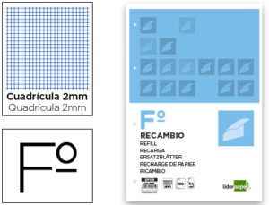 RECAMBIO LIDERPAPEL FOLIO 100 HOJAS 60G/M2MILIMETRADO SIN MARGEN 4 TALADROS