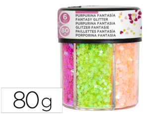 PURPURINA FANTASIA LIDERPAPEL CORAZON Y ESTRELLA COLORES NEON BOTE DE 80GR