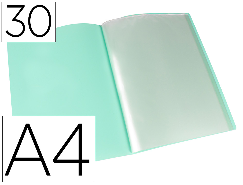 CARPETA LIDERPAPEL ESCAPARATE 30 FUNDAS POLIPROPILENO DIN A4 VERDE MANZANA OPACO