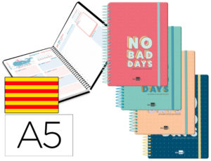 AGENDA ESCOLAR LIDERPAPEL 20-21 CLASSIC DIN-A5 EN CATALAN UN DIA PAGINA ESPIRAL CIERRE CON GOMA