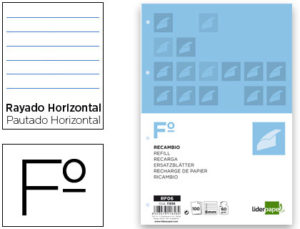 RECAMBIO LIDERPAPEL FOLIO 100 HOJAS 60G/M2HORIZONTAL CON MARGEN 4 TALADROS