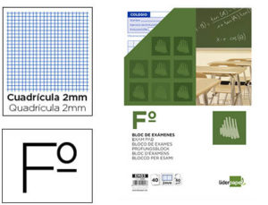 BLOC EXAMENES LIDERPAPEL CUADRO 2MM FOLIO 40 HOJAS 60G/M2