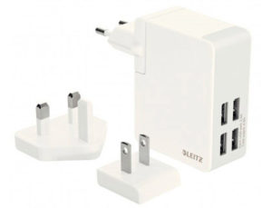 CARGADOR DE PARED LEITZ USB 4 PUERTOS Y 3 ENCHUFES PARA VIAJE