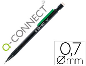 PORTAMINAS Q-CONNECT 0.7 MM CON 3 MINAS CUERPO NEGRO CON CLIP VERDE