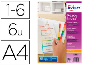 SEPARADOR AVERY POLIPROPILENO DIN A4 IMPRIMIBLE 6 PESTAÑAS