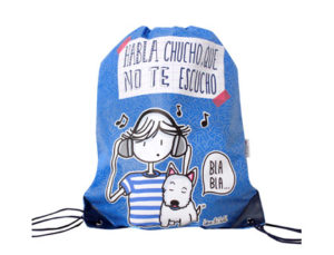 CARTERA ESCOLAR LOVE&CHILD MOCHILA SACO POLIESTER CON CUERDAS Y CANTONERAS HABLA QUE NO TE ESCUCHO COLOR AZUL