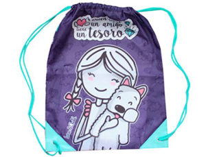 CARTERA ESCOLAR LOVE&CHILD MOCHILA SACO POLIESTER CON CUERDAS Y CANTONERAS QUIEN TIENE UN AMIGO TIENE UN