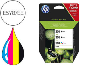 INK-JET HP N.301 DESKJET 1000 / 2050 / 2510 / 3000 / 3050 OFFICEJET ENVY 4500 PACK 2 NEGRO + 1 TRICOLOR