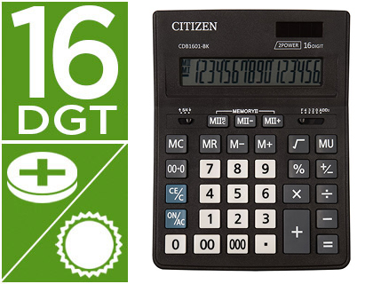 CALCULADORA CITIZEN SOBREMESA BUSINESS LINE ECO EFICIENTE SOLAR Y PILAS 16 DIGITOS 200X157X35 MM