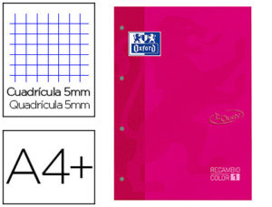 RECAMBIO COLOR 1 OXFORD DIN A4+ 80 HOJAS 90 GR CUADRICULA 5 MM TAPA BLANDA 4 TALADROS FUCSIA TOUCH