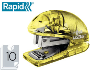 GRAPADORA RAPID MINI BABY RAY COLOUR ICE F4 CAPACIDAD 10 HOJAS USA GRAPAS 24/6 Y 26/6 COLOR AMARILLO EN BLISTER