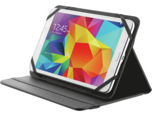 FUNDA TRUST PRIMO FOLIO UNIVERSAL PARA TABLETS 7/8″ CON SOPORTE Y CIERRE ELASTICO COLOR NEGRO