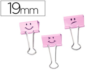 PINZA METALICA RAPESCO REVERSIBLE 19 MM EMOJIS ROSA CAJITA DE 20 UNIDADES