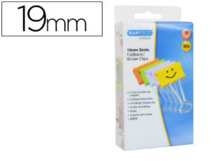PINZA METALICA RAPESCO REVERSIBLE 19 MM SONRISAS COLORES SURTIDOS CAJITA DE 80 UNIDADES