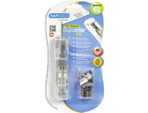 DISPENSADOR SUPACLIP RAPESCO SUPACLIP 40 HOJAS CAPACIDAD CON 25 CLIPS EMOJIS AMARILLO COLOR TRANSPARENTE