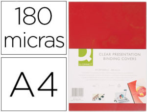 TAPA DE ENCUADERNACION Q-CONNECT PVC DIN A4 OPACA ROJO 180 MICRAS CAJA DE 100 UNIDADES