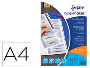 SEPARADOR AVERY DE PAPEL BLANCO CON 12 PESTAÑAS DE INDICE PERSONALIZABLE INK-JET LASER TAMAÑO DIN A4