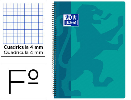 CUADERNO ESPIRAL OXFORD SCHOOL CLASSIC TAPA POLIPROPILENO FOLIO 80 HOJAS CUADRO 4 MM CON MARGEN AQUA