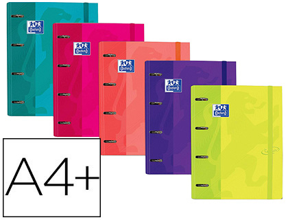 CARPETA CON RECAMBIO OXFORD EUROPEANBINDER 4 ANILLAS 35 MM DIN A4+ TAPA EXTRADURA CON GOMILLA COLORES SURTIDOS