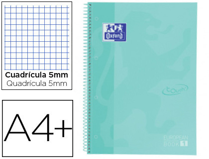 CUADERNO ESPIRAL OXFORD EBOOK 1 SCHOOL TOUCH TE DIN A4+ 80 HOJAS CUADRO 5 MM CON MARGEN MINT PASTEL