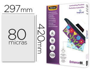 BOLSA DE PLASTIFICAR FELLOWES BRILLO DIN A3 80 MICRAS PACK 100 UNIDADES