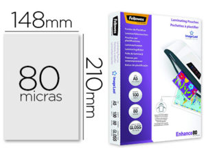 BOLSA DE PLASTIFICAR FELLOWES BRILLO DIN A5 80 MICRAS PACK 100 UNIDADES