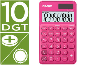 CALCULADORA CASIO SL-310UC-RD BOLSILLO 10 DIGITOS TAX +/- TECLA DOBLE CERO COLOR FUCSIA