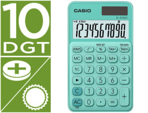 CALCULADORA CASIO SL-310UC-GN BOLSILLO 10 DIGITOS TAX +/- TECLA DOBLE CERO COLOR VERDE