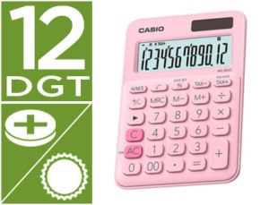 CALCULADORA CASIO MS-20UC-PK SOBREMESA 12 DIGITOS TAX +/- COLOR ROSA