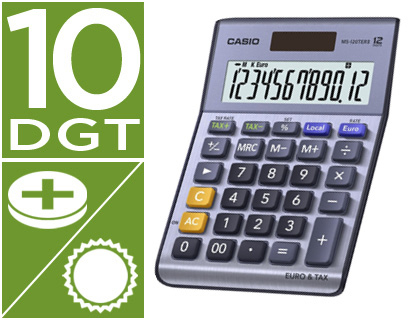 CALCULADORA CASIO MS-120TERII SOBREMESA 12 DIGITOS TAX +/- TECLA DOBLE CERO Y CALCULO IMPUESTOS COLOR AZUL
