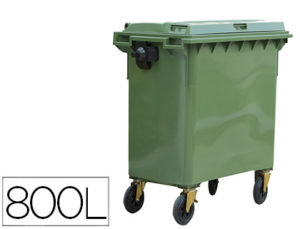 CONTENEDOR PLASTICO CON TAPADERA 800 L 4 RUEDAS CON FRENO COLOR VERDE 1360X770X1269 MM