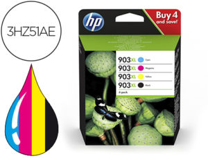 INK-JET HP 903XL OFFICEJET 69XX / OFFICEJET PRO 69XX PACK 4 COLORES NEGRO / AMARILLO / CIAN / MAGENTA 825