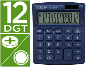CALCULADORA CITIZEN SOBREMESA SDC-812NRNVE ECO EFICIENTE SOLAR Y A PILAS 12 DIGITOS 124X102X25 MM AZUL