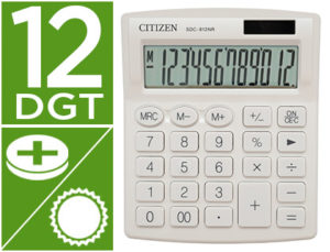 CALCULADORA CITIZEN SOBREMESA SDC-812NRWHE ECO EFICIENTE SOLAR Y A PILAS 12 DIGITOS 124X102X25 MM BLANCO