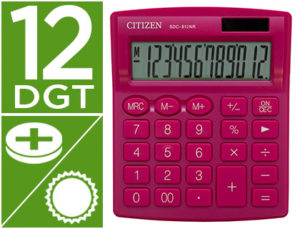 CALCULADORA CITIZEN SOBREMESA SDC-812NRPKE ECO EFICIENTE SOLAR Y A PILAS 12 DIGITOS 124X102X25 MM ROSA