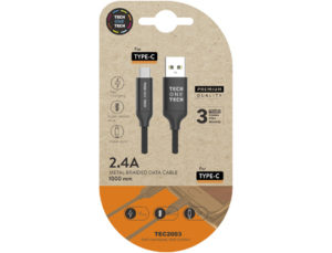 CABLE USB 2.4 TECH ONE TECH BRAIDED NYLON TIPO USB-C MULTI MICRO USB LONGITUD 1 MT COLOR NEGRO