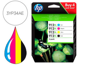 INK-JET HP 912XL OFFICEJET 8010 / OFFICEJET PRO 8020 / 8030 MULTIPACK 4 UNIDADES NEGRO / AMARILLO / CIAN /