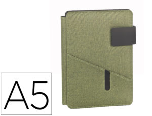 PORTANOTAS CARCHIVO VENTURE DIN A5 CON SOPORTE SMARTPHONE Y CUADERNO 64 HOJAS COLOR VERDE 230X170X20 MM