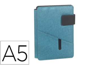 PORTANOTAS CARCHIVO VENTURE DIN A5 CON SOPORTE SMARTPHONE Y CUADERNO 64 HOJAS COLOR TURQUESA 230X170X20 MM