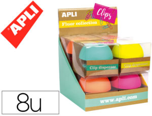 PORTACLIPS APLI COLLECTION CLIP DISPENSER EXPOSITOR DE 8 UNIDADES COLORES FLUORESCENTES SURTIDOS