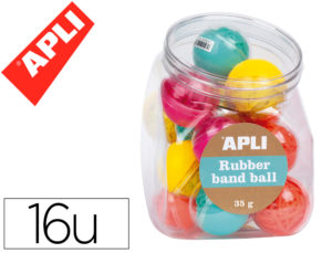 GOMILLA APLI COLLECTION RUBBER BAND BOLA 35 GR EXPOSITOR DE 16 UNIDADES COLORES FLUORESCENTE SURTIDOS