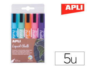 ROTULADOR APLI PARA PIZARRA TINTA TIZA PUNTA REDONDA 5,5 MM BLISTER DE 5 UNIDADES COLORES PASTEL SURTIDOS