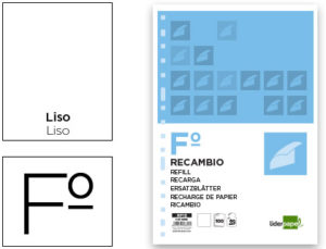 RECAMBIO LIDERPAPEL FOLIO 100 HOJAS 60G/M2 LISO SIN MARGEN 16 TALADROS