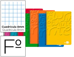 CUADERNO ESPIRAL LIDERPAPEL FOLIO WRITE TAPA BLANDA 80H 60 GR CUADRO 8MM CON MARGEN COLORES SURTIDOS